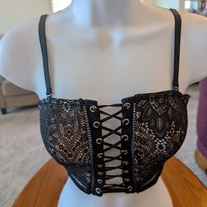 Victoria's Secret Black Lace-Up Convertible Strap Bustier, Size XS -
